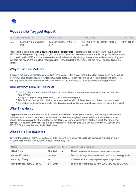 Accessible Tagged Report sample PDF cover