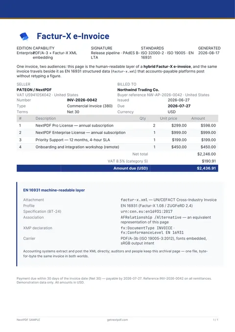 Factur-X e-Invoice sample PDF cover