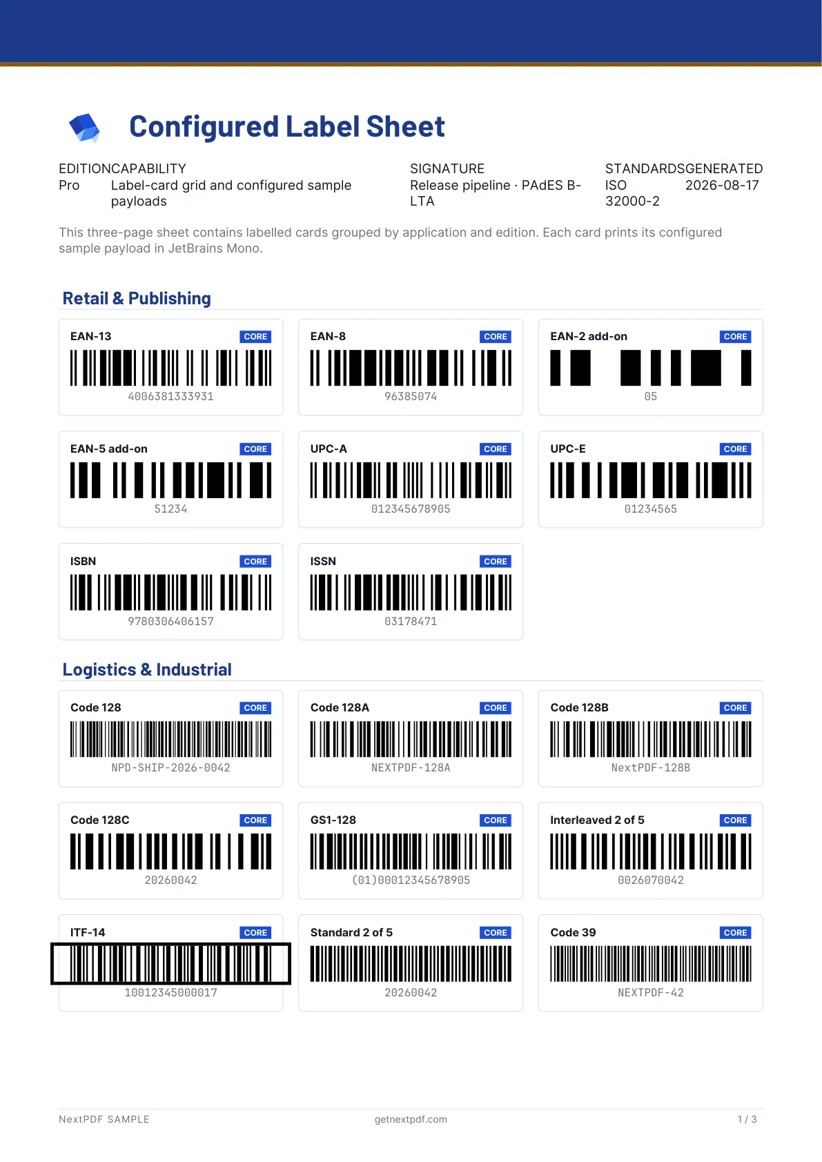 Configured Label Sheet sample PDF cover