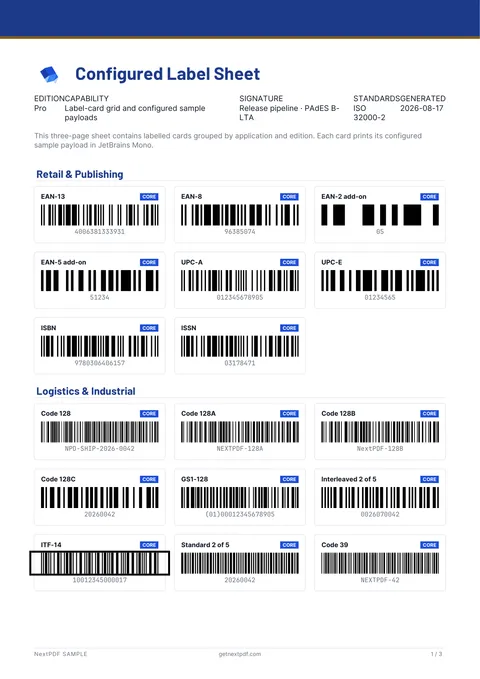 Configured Label Sheet sample PDF cover