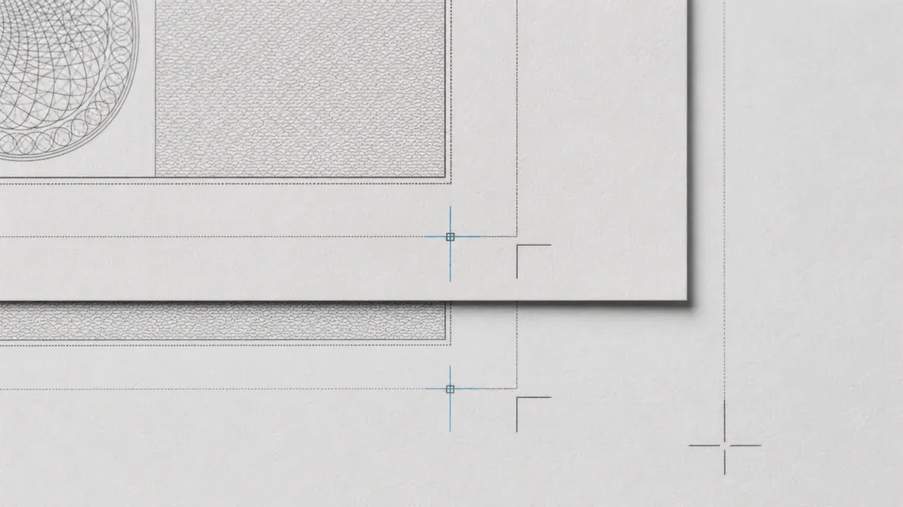 Two versions of the same printed proof laid in exact register, with the underlying sheet visible only at the margin.