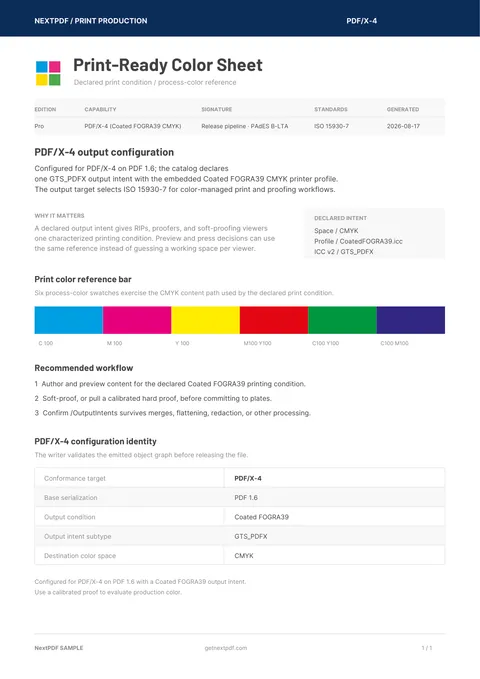 Color-Managed Print Output sample PDF cover