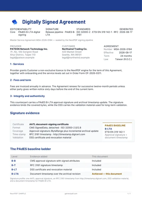 PAdES Digital Signature sample PDF cover