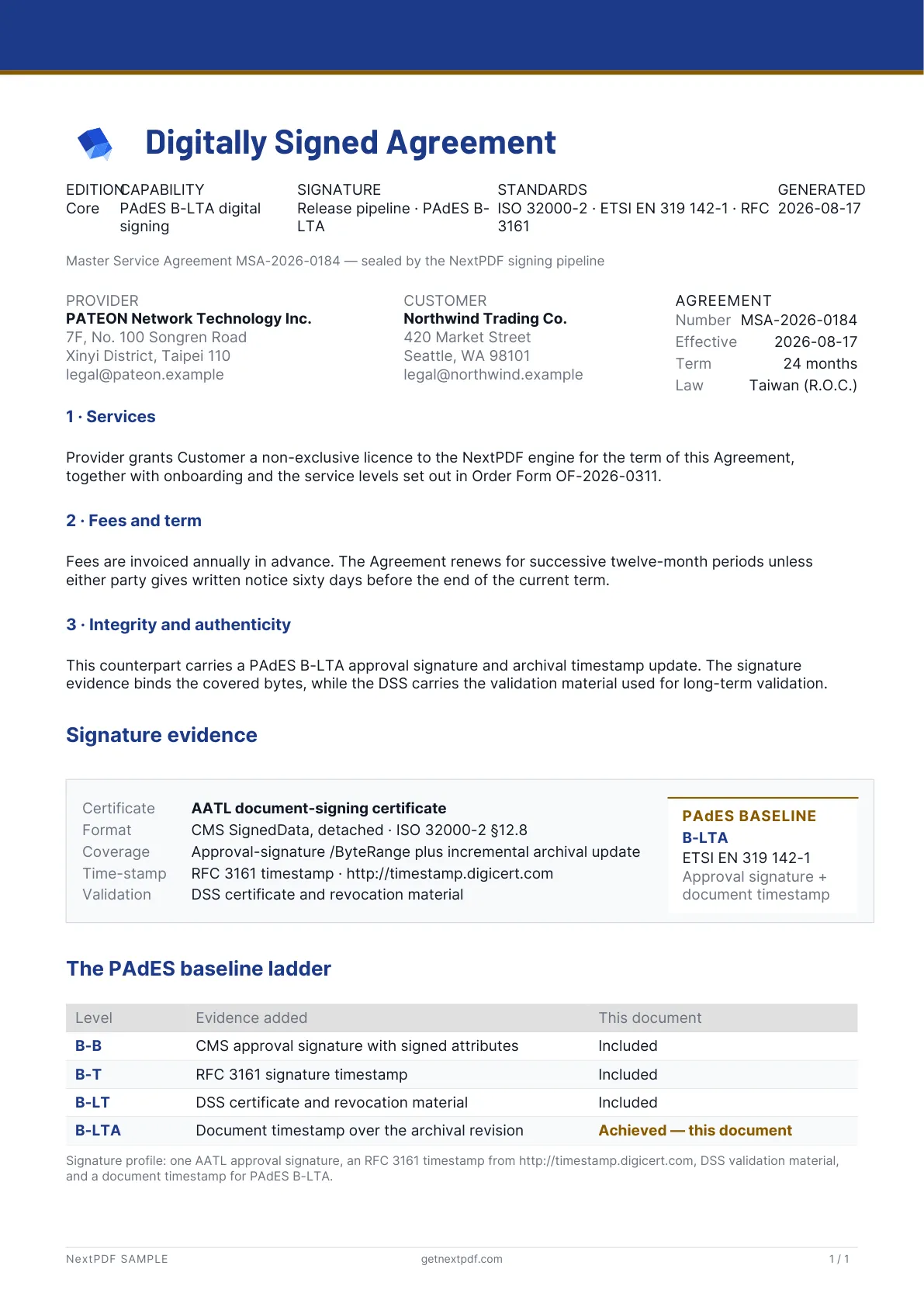 PAdES Digital Signature sample PDF cover